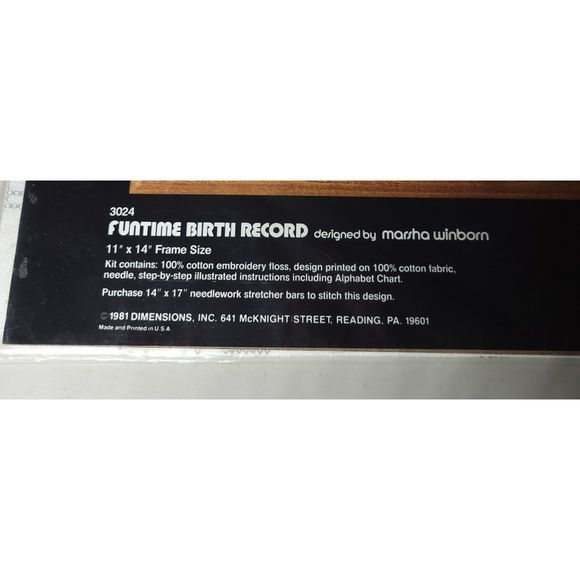 Vintage Dimensions 1981 Funtime Birth Record 3024 Cross Stitch by Marsha Winborn - Picture 4 of 4